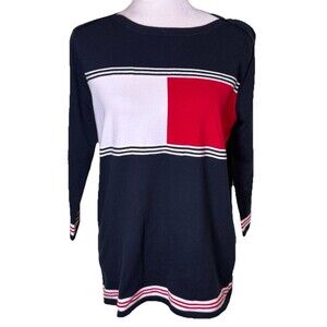 Tommy Hilfiger Women’s Preppy Color Block Sweater Nautical Preppy Pullover Sz Lg
